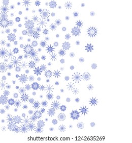 Christmas and New Year vector background with blue snowflakes. The effect of decorating the falling blue snowflakes. Winter vacation. Good for Christmas card, banner or poster. EPS 10