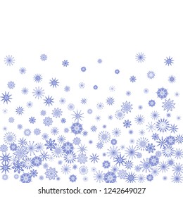 Christmas and New Year vector background with blue snowflakes. The effect of decorating the falling blue snowflakes. Winter vacation. Good for Christmas card, banner or poster. EPS 10