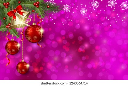 Christmas and New Year vector background with bokeh effect and winter decor