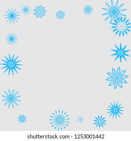 Christmas and New Year vector background with blue snowflakes. The effect of decorating the falling blue snowflakes. Winter vacation. Good for Christmas card, banner or poster. EPS 10