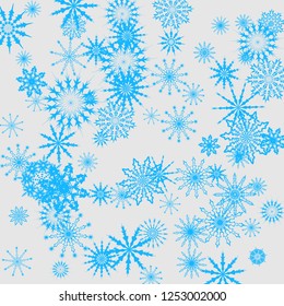 Christmas and New Year vector background with blue snowflakes. The effect of decorating the falling blue snowflakes. Winter vacation. Good for Christmas card, banner or poster. EPS 10