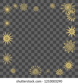 Christmas and New Year vector background with golden snowflakes. The effect of decorating falling golden snowflakes. Winter vacation. Good for Christmas card, banner or poster. EPS 10