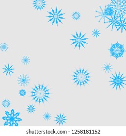 Christmas and New Year vector background with blue snowflakes. The effect of decorating the falling blue snowflakes. Winter vacation. Good for Christmas card, banner or poster. EPS 10