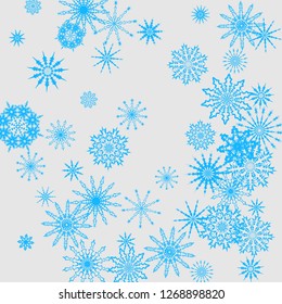 Christmas and New Year vector background with blue snowflakes. The effect of decorating the falling blue snowflakes. Winter vacation. Good for Christmas card, banner or poster. EPS 10