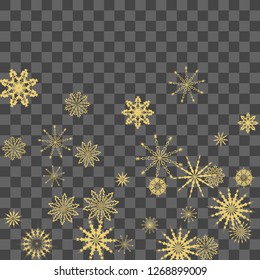 Christmas and New Year vector background with golden snowflakes. The effect of decorating falling golden snowflakes. Winter vacation. Good for Christmas card, banner or poster. EPS 10