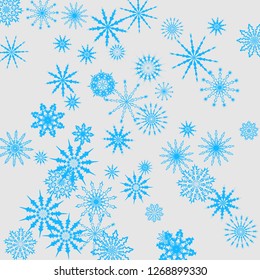 Christmas and New Year vector background with blue snowflakes. The effect of decorating the falling blue snowflakes. Winter vacation. Good for Christmas card, banner or poster. EPS 10