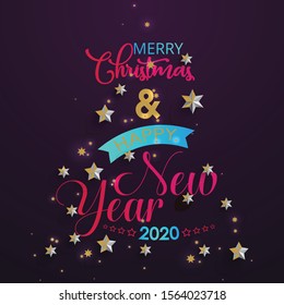 Christmas and New Year vector background with stars, snowflakes and winter decor