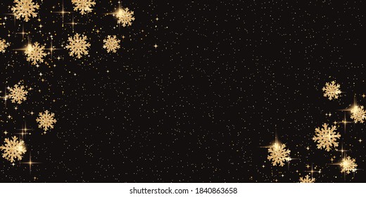 Fondo vectorial de Navidad y Año Nuevo con estrellas doradas y copos de nieve