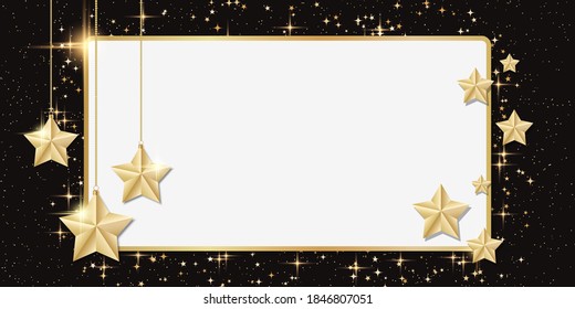 Fondo vectorial de Navidad y Año Nuevo con estrellas doradas, copos de nieve y decoración de invierno