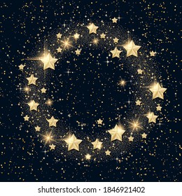 Christmas and New Year vector background with golden stars and snowflakes