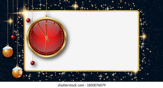 Christmas and New Year vector background with golden stars,  snowflakes and frame