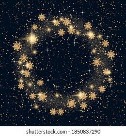 Fondo vectorial de Navidad y Año Nuevo con estrellas doradas y copos de nieve