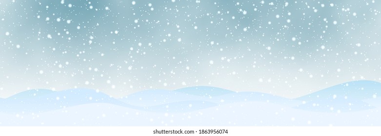Christmas and New Year vector background. Snowy landscape with cloudy sky and heavy snowfall