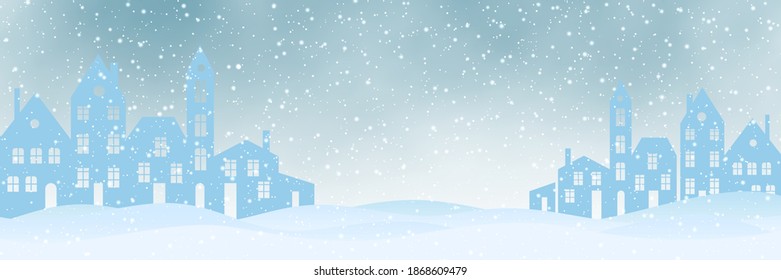 Fondo vectorial de Navidad y Año Nuevo. Paisaje nevado con cielo nublado y fuerte nevada