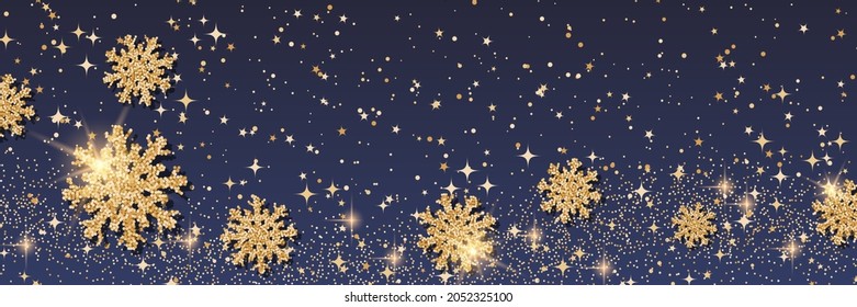 Weihnachten und Neujahr, Vektorhintergrund mit Sternen und Schneeflocken. Horizontale Banner-Designvorlage