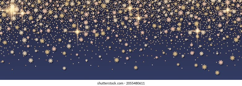 Christmas and New Year vector background with stars and snowflakes. Horizontal banner design template