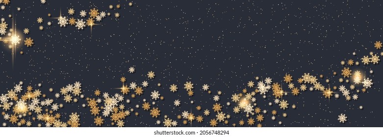 Weihnachten und Neujahr, Vektorhintergrund mit Sternen und Schneeflocken. Horizontale Banner-Designvorlage