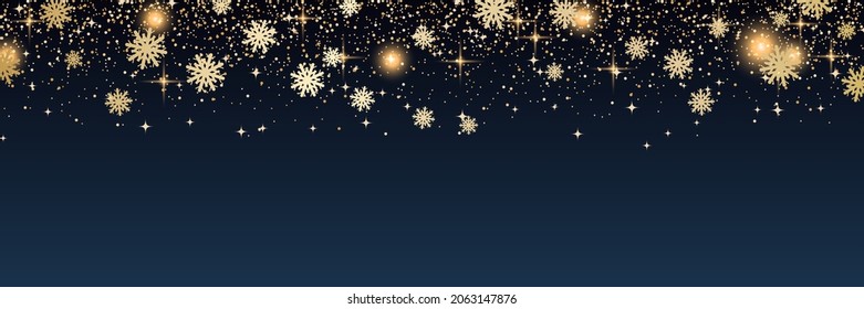 Christmas and New Year vector background with stars and snowflakes. Horizontal banner design template