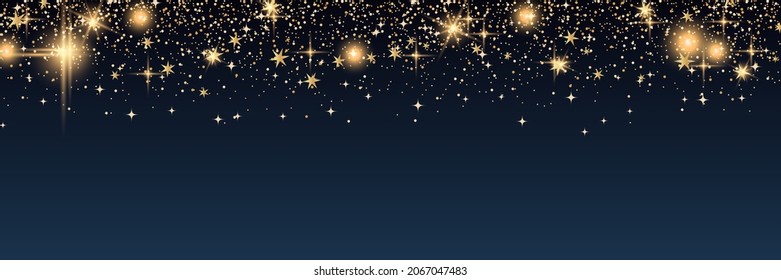 Christmas and New Year vector background with stars and snowflakes. Horizontal banner design template