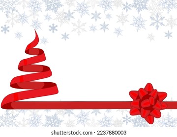 Christmas and New Year vector background. Border, overlay with traditional winter holiday symbols - ribbon Xmas tree, snowflakes. Hand drawn illustration on white background with copy space for text.