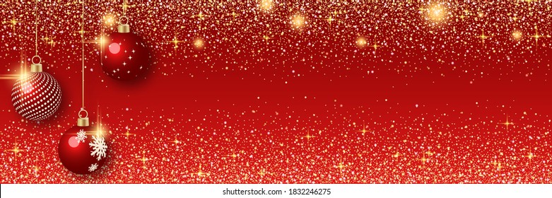 Christmas   New Year vector banner template  Red gradient background and stars  glitter effect   winter decor