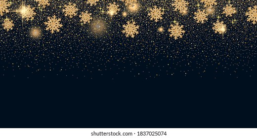 Christmas and New Year vector black background with stars and snowflakes