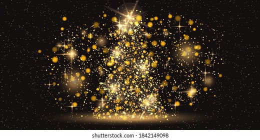Fondo negro vectorial de Navidad y Año Nuevo con estrellas y árbol