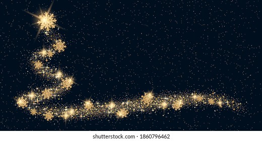 Christmas and New Year vector black background with stars and abstract tree