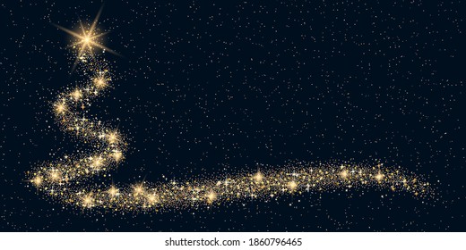 Fondo negro vectorial de Navidad y Año Nuevo con estrellas y árbol abstracto