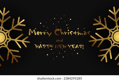 Christmas and New Year vector black background with sparkle shining snowflakes