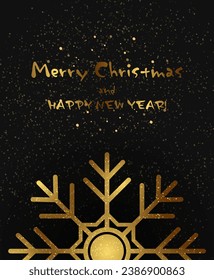 Weihnachten und Neues Jahr, Vektorschwarzer Hintergrund mit funkelndem, leuchtendem Schneeflocken 