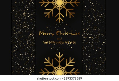 Christmas and New Year vector black background with sparkle shining dust, holiday stars and snowflakes