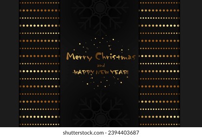 Christmas and New Year vector black background with dark snowflakes and golden sparkle dust
