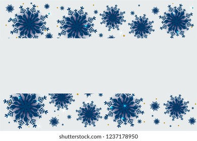 Christmas and new year ,vector blue 3D snowflakes on a light background