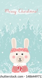 Christmas and New year. Vector card with a cute Bunny