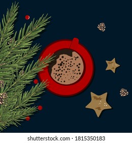 Christmas and New year vector cooking background. Flat gingerbread illustration. Party backdrop. Holiday cartoon pattern. Traditional winter celebration.