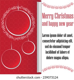 Christmas & New Year vector decoration design card with red baubles.