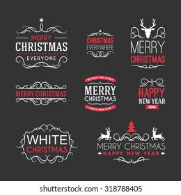 Christmas and New Year Vector Decoration Set of Design Elements, Labels and Holidays Wishes