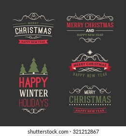 Christmas and New Year Vector Decoration Set of Design Elements, Labels and Holidays Wishes