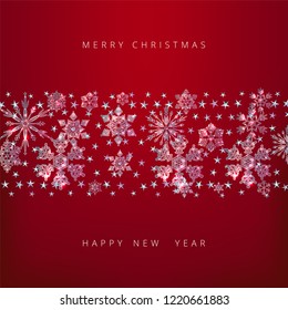 Christmas and New Year vector decorative red background with ice crystal snowflakes