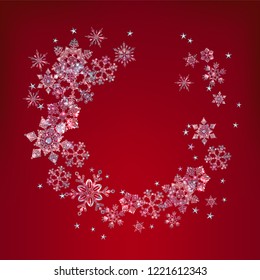 Christmas and New Year vector decorative red background with ice crystal snowflakes