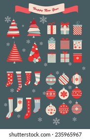 Christmas and new year vector design elements set. 