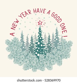 Christmas and New Year Vector design element with spruce branch and Christmas tree. Eps-10