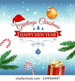 Christmas and New Year. Vector greeting card with Christmas tree