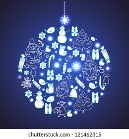 Christmas and New Year vector greeting card on seamless pattern
