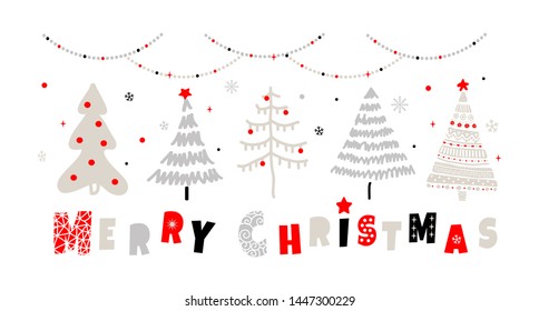 Christmas and New Year. Vector greeting card  with Christmas tree