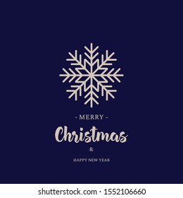 Christmas and New year vector greeting card design.Snowflake postcard design on navy background.