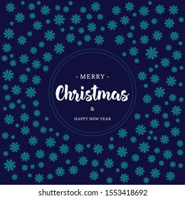Christmas and New year vector greeting card design with snowflakes and hand lettering.