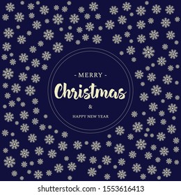 Christmas and New year vector greeting card design with snowflakes and hand lettering,