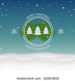 Christmas and New Year. Vector greeting card. Christmas card with pine tree branches